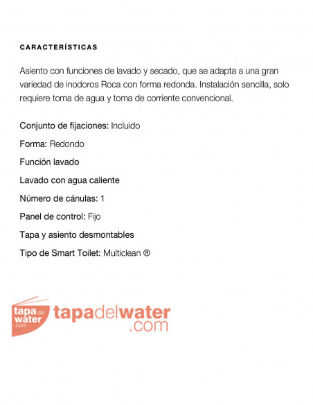 TAPA DEL WATER MULTICLEAN MODELO  ADVANCE ROUND DE ROCA. ORIGINAL
